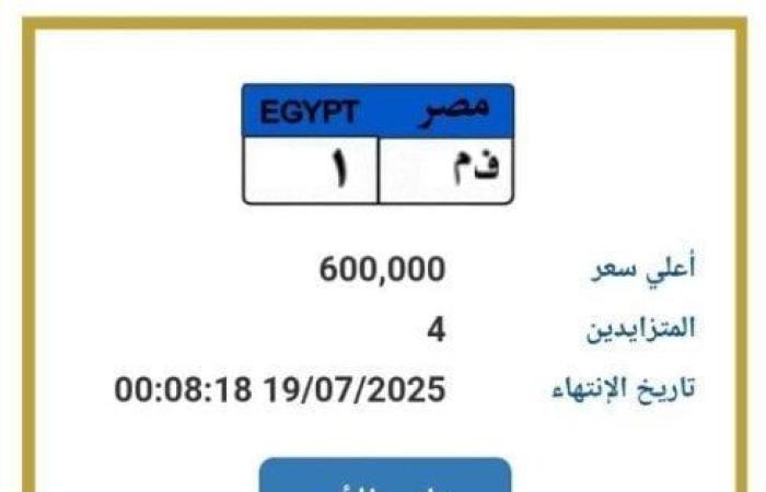 بالبلدي: وصلت
      لـ
      600
      ألف
      جنيه..
      مزايدة
      نارية
      على
      لوحة
      سيارة
      مميزة