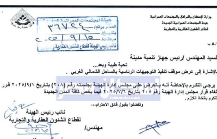 انفراد .. الغاء قرار هيئة المجتمعات رقم 205 الخاص بأزمة سحب أراضي الساحل والمدن الجديدة