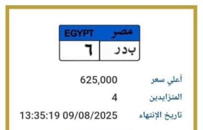 «بدر 6».. المرور تطرح التزايد على لوحة سيارة مميزة | اعرف الخطوات