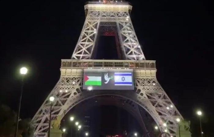 برج إيفل يضيء دعما لمبادرة ماكرون للاعتراف بدولة فلسطين